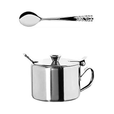 Imagem de Açucareiro de Inox com Colher Tampa com Pegador e Alça para Uso Doméstico e Profissional
