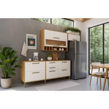 Imagem de Kit Cozinha Modulada 4 Peças Syrah (2Aéreos+2Balcões) C4P248 Amendoa/Branco - Ronipa