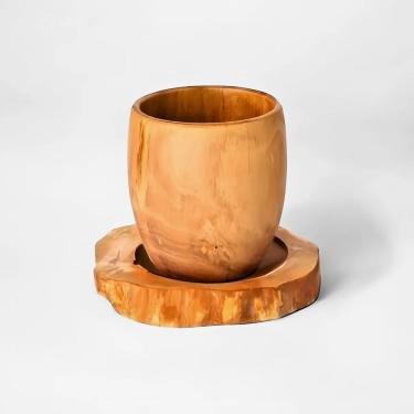 Imagem de Copo Decor Personalizado De Madeira Com Pires Rústico 60ml