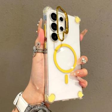 Imagem de Capa para Samsung A56 com suporte de carregamento sem fio transparente de luxo (para Samsung A56/amarelo)