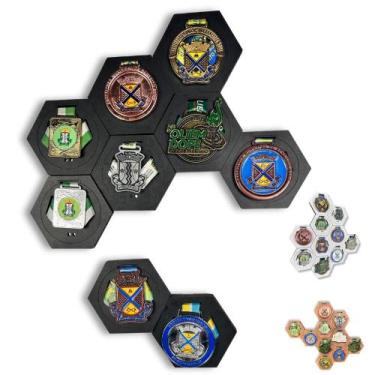 Imagem de Porta medalhas Hexagonal Colmeia escolha seu kit - FACRIS, 15, Marrom