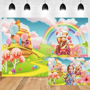 Imagem de 2,1 x 1,5 m de fundo do paraíso dos doces colorido arco-íris pirulito donut sorvete nuvens rosa sonhador festa de aniversário foto fundo fundo berçário dia das crianças adereços de cabine de fotos