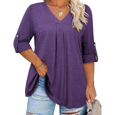 Imagem de Túnica feminina Kancystore, tamanho grande, manga 3/4, roxa, 3X