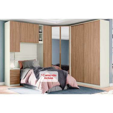 Imagem de Quarto Henn Seletto 5 Peças (1 Armário Ponte + 1 Closet + 2 Guarda Roupas + 1 Componente) QMH03 Areia/Jequitibá
