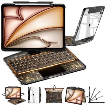 Imagem de CNAIDUNR Capa de teclado transparente com rotação de 360° para iPad Air de 13 polegadas (M2/M3, 2024/2025), iPad Pro de 12,9 polegadas (3/4/5/6 gerações), traseira rígida transparente, trackpad