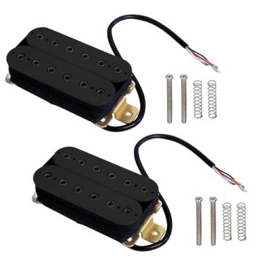 Imagem de 4 peças 6 cordas guitarra elétrica baixo parafuso sextavado captadores Humbucker Dual in Line conjunto ajustável (preto)