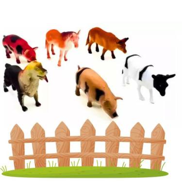 Imagem de Kit Animais Da Fazenda 6 Peças Farm Set Brinquedo Infantil Borracha Es
