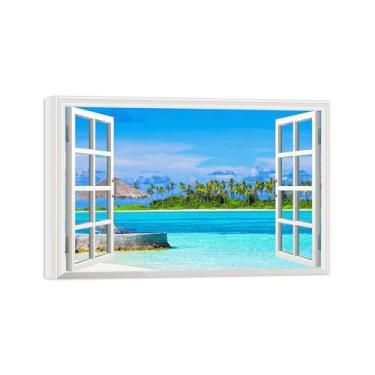 Imagem de Falsas Janelas Paisagens Impressões em Tela-Árvore mar-Quadro Arte Moderna-Natureza Pintura Pronta para Pendurar Tela Embrulhada 20x30cm