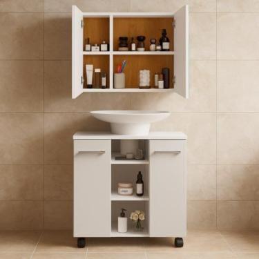 Imagem de Conjunto Banheiro Espelheira Klein Gabinete Premium Para Pia de Coluna