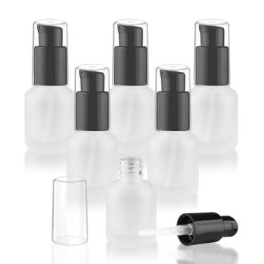 Imagem de 6 garrafas de vidro vazias de loção de creme recarregáveis, frascos de amostra de viagem, recipientes de cosméticos para loção e essência de emulsão de creme (branco, 15 ml)