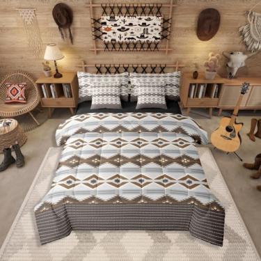Imagem de Erosebridal Conjunto de cama casal, estilo rústico boêmio, 7 peças, estilo rústico, estilo fazenda, campo, sudoeste, asteca, para crianças e adultos, conjunto de cama geométrica étnica vintage