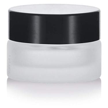 Imagem de Vidro transparente fosco de 5 ml 0,6 oz pequeno recipiente de parede grossa para bálsamo para salva potes com tampas pretas lisas forradas de espuma (pacote com 24)