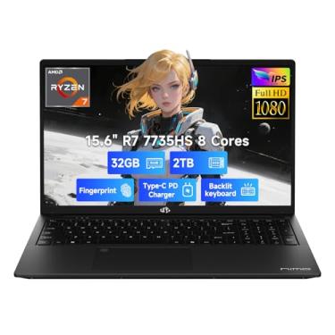 Imagem de NIMO Laptop para jogos IPS FHD de 15,6 polegadas, 8 núcleos Ryzen 7 7735HS 32GB DDR5 RAM 2TB SSD (Beats i7-12650H) Computador com teclado Radeon 680M 100W Tipo-C retroiluminado impressão digital, para
