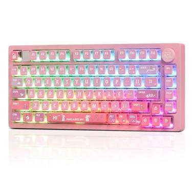Imagem de Teclado Mecânico Premium de Alumínio Rgb Adamantiun Akira Keycaps Pudin Blush Harmony Switch Racoon Rosa