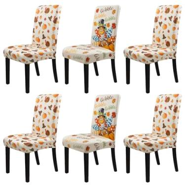 Imagem de Zifmrtrwn Conjunto de 4 capas para cadeira de Ação de Graças, com 4 capas de abóbora e peru para sala de jantar, parsons, protetores de assento para cadeira de outono e Ação de Graças, 6 peças