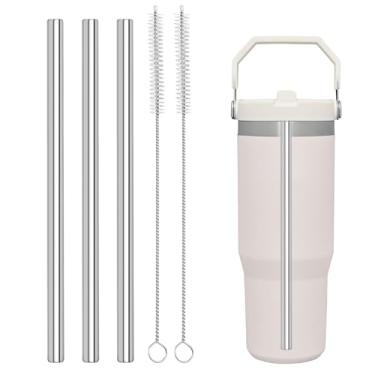 Imagem de LUCKINEE Canudos de aço inoxidável de substituição para copo Stanley IceFlow de 850 g, pacote com 3 canudos de metal reutilizáveis com 2 escovas de limpeza de canudo para acessórios de copo IceFlow