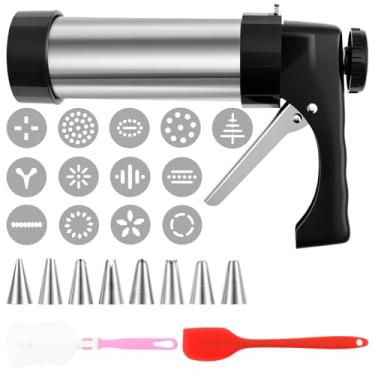 Imagem de KTZCTPCA Churro Maker, kit de prensa de biscoitos, máquina de fazer biscoitos, ferramenta de prensa de biscoitos, prensa de bolo com 8 pontas de tubulação para fazer e decorar biscoitos