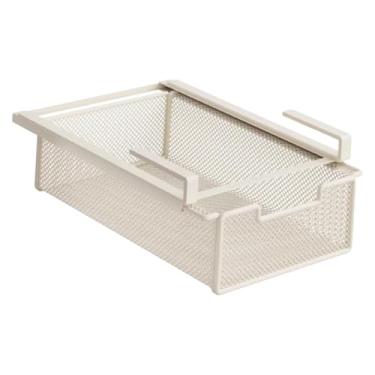 Imagem de Baoblaze Gaveta suspensa sob o armário, gaveta suspensa, cesta de armazenamento de malha de metal, organizador para guarda-roupa e cômoda sob a mesa, Branco