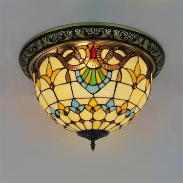 Imagem de American Retro Color Glass Lâmpada De Teto LED Luxo Criatividade Sala De Estar Restaurante Estudo De Quarto Hotel Villa Corredor Varanda Luz (Estilo 2 D40CM)