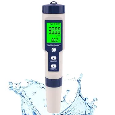 Imagem de Hofun Testador de Sal de Piscina e Medidor de Ph, Medidor Digital de Salinidade e Testador de Ph para Água Salgada de Piscina e Água Potável, Salinidade 5 Em 1, Temperatura de Ph, Ce e Medidor de Tds,
