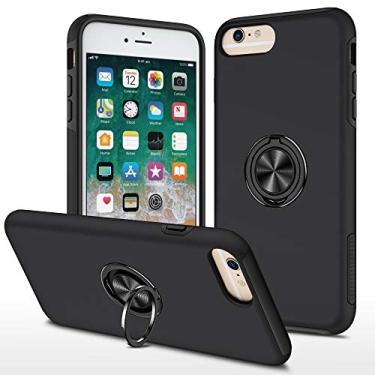 Imagem de SORAKA Capa para iPhone 6 Plus com suporte de anel invisível e placa de metal para montagem magnética em carro Capa rígida para PC Capa iPhone 6S Plus Capa resistente de nível militar
