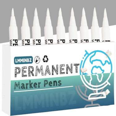 Imagem de LMMINBZ 9 canetas de pincel de acrílico branco, marcadores permanentes, canetas de colorir, marcadores artísticos para roupas, pneu, madeira, rochas, metal, lona, plástico, vidro cerâmico, scrapbook