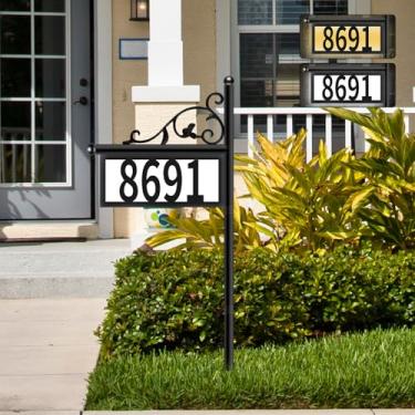 Imagem de DoinMaster Placas de endereço solar de metal para quintal, placa de endereço movida a energia solar com branco quente e branco frio, 50 números de casa personalizáveis (de 0 a 9) para uso externo