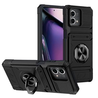 Imagem de SORAKA Capa para Motorola Moto G Stylus 5G 2023 com suporte de anel para cartão de metal compatível com suporte magnético para celular para carro capa de proteção contra choque e queda preta