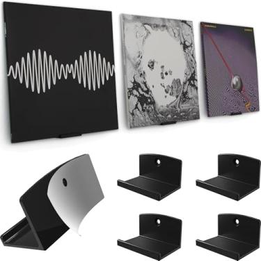 Imagem de Modern JP Suporte de parede de vinil adesivo (pacote com 4) – Suporte de disco de fixação forte, fácil instalação segura para registros, suporte de parede de álbum para 1LP e 2LP – Preto