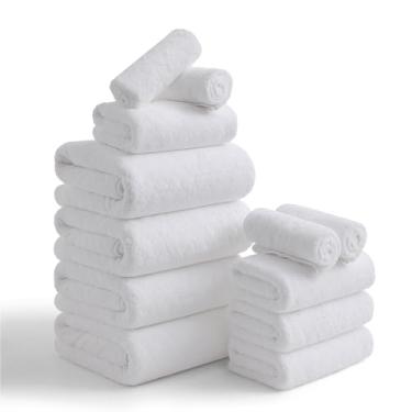 Imagem de Conjunto de toalhas de banho de luxo - 12 peças (4 toalhas de banho grandes, 4 toalhas de mão, 4 toalhas), 100% microfibra, extra absorvente super macio e de secagem rápida, pacote familiar completo