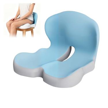 Imagem de Almofada De Espuma Viscoelástica Para Cadeira - Conforto Ergonômico Para Escritório, Carro E Estudo, Apoio Lombar E Assento Integrado (Azul)
