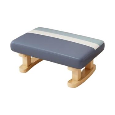 Imagem de YWJLQH Pequeno pufe, assento de madeira, cadeira, apoio para os pés antiderrapante, pufe para escritório, sofá, entrada, cabeceira, sala de jogos, Azul