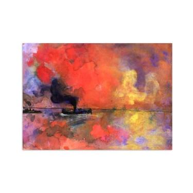 Imagem de Paisagem Abstrata Pôster Famosas Pinturas-Reprodução em Tela-Imagem Decoração Sala de Estar(Sea and Red Clouds) 50x70cm-19x27in Sem Moldura