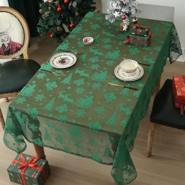 Imagem de GET ENAI Toalha de mesa de renda retangular, design floral bordado semitransparente, vermelho Natal, capa de mesa para sala de jantar (verde, 139,7 cm x 139,7 cm)