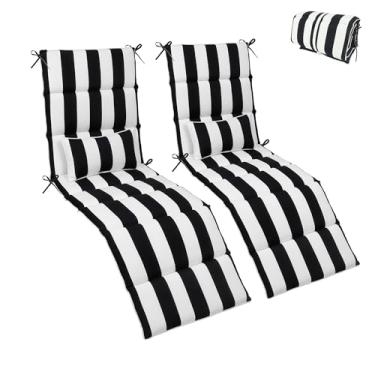Imagem de Only choice Conjunto de 2 almofadas para espreguiçadeiras, à prova d'água, com encosto de cabeça para pátio, tecido impermeável, 185,4 cm LX24 L (-005 preto/branco listrado)