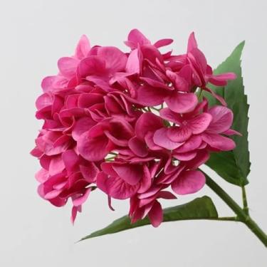 Imagem de 4 peças/lote Hortênsia Real Touch Flores Artificiais Decoração de Casamento Buquê de Mesa de Festa Decoração de Casa Flores Falsas Hortênsia (Rosa vermelha-redonda)