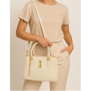 Imagem de Bolsa Lorena Bordada material ecológico Feminina Forrada Média - Santa