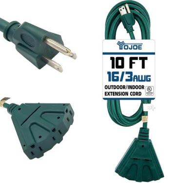 Imagem de Cabo de extensão YOJOE 3-Outlet 10 pés, calibre 16, verde pesado