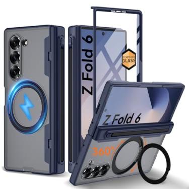 Imagem de Suporte magnético invisível giratório de 360° atualizado para Samsung Galaxy Z Fold 6, [compatível com MagSafe] [suporte de caneta S ][proteção de dobradiça][protetor de tela], capa de telefone de