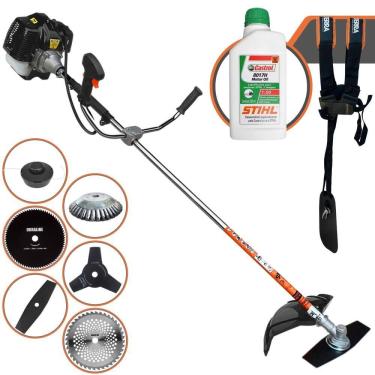 Imagem de Cortador de Grama À Gasolina Terra GRH520 52cc 2,5HP 6.500rpm Roçadeira Lateral 6 Em 1 Com Carretel + Kit 4 Facas + Escova de Aço + ÓLEO STIHL 2T
