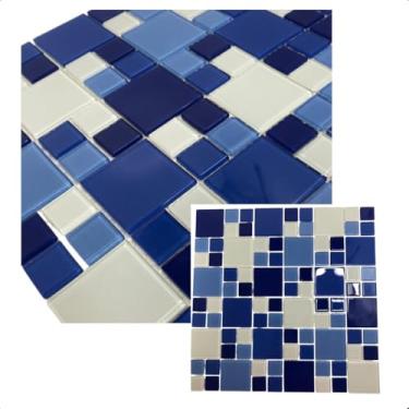 Imagem de Pastilha De Vidro Para Piscina Cozinha Banheiro Parede MESCLA GRANDE AZUL 30x30cm - La Bella Griffe