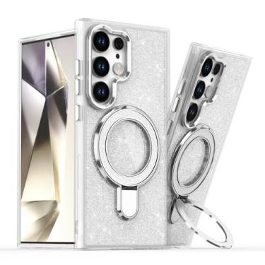 Imagem de Capa magnética transparente com suporte de metal brilhante de luxo para Samsung Galaxy S25 S24 S23 Ultra S24fe S23fe A56 A36 A26 A16 (para Galaxy S24/BRANCO)