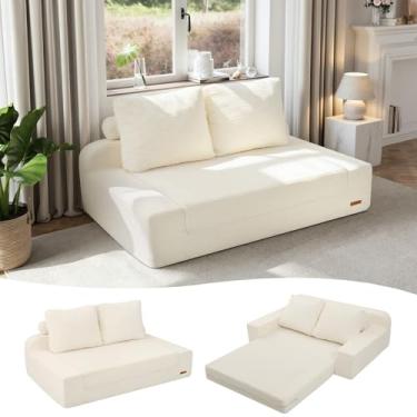 Imagem de COMAX Sofá-cama Queen conversível, sofá-cama, dobrável, sofá de veludo cotelê, dobrável, colchão com almofadas traseiras, sofá desossado, confortável, futon, lounge, para sala de estar, quarto, bege