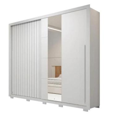 Imagem de Guarda Roupas Casal Com Ripado e Espelho 2 Portas 4 Gavetas Eloa Branc