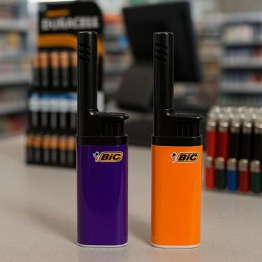 Imagem de Kit 2 Acendedores Isqueiro BIC Longo Colorido Recarregável Fogão e Chu