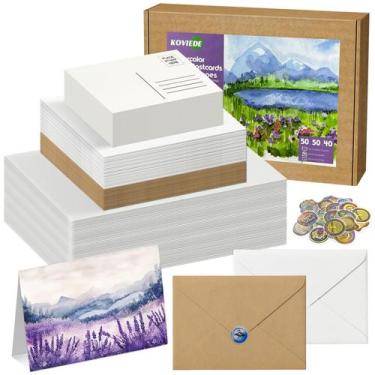 Imagem de Cartões em aquarela KOVIEDE, pacote com 50 cartões postais dobráveis d