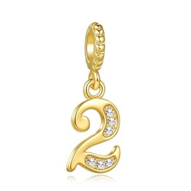 Imagem de MiiFort Lucky Number 2 Two 2nd Charm serve para pulseiras Pandora berloques de aniversário joias presentes para mulheres tom dourado cristal transparente zircônia cúbica