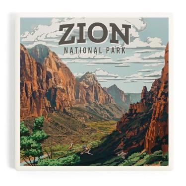 Imagem de Parque Nacional Zion, Utah, série Painterly National Park (porta-copos de cerâmica absorvente, único, encosto de cortiça, decoração de mesa de cozinha)