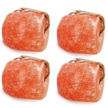 Imagem de Saleiro do Himalaia para cavalos, gado – (1,4-1,8 kg) Bloco de sal mineral natural para cabras, gado e veado com corda pendurada, resistente ao clima e ótimo para caça (embalagem com 4)