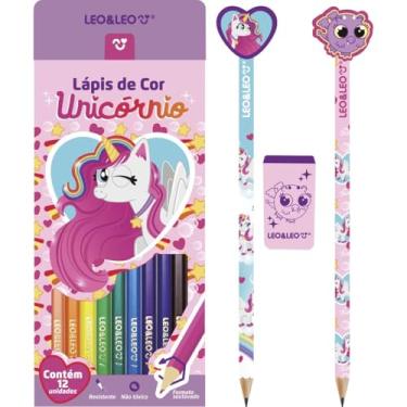 Imagem de Kit Escolar Unicórnio, Leonora, 12 Lápis de Cor e 3 Peças